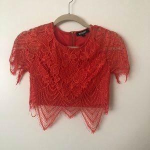 Missguided coral floral lace crop top